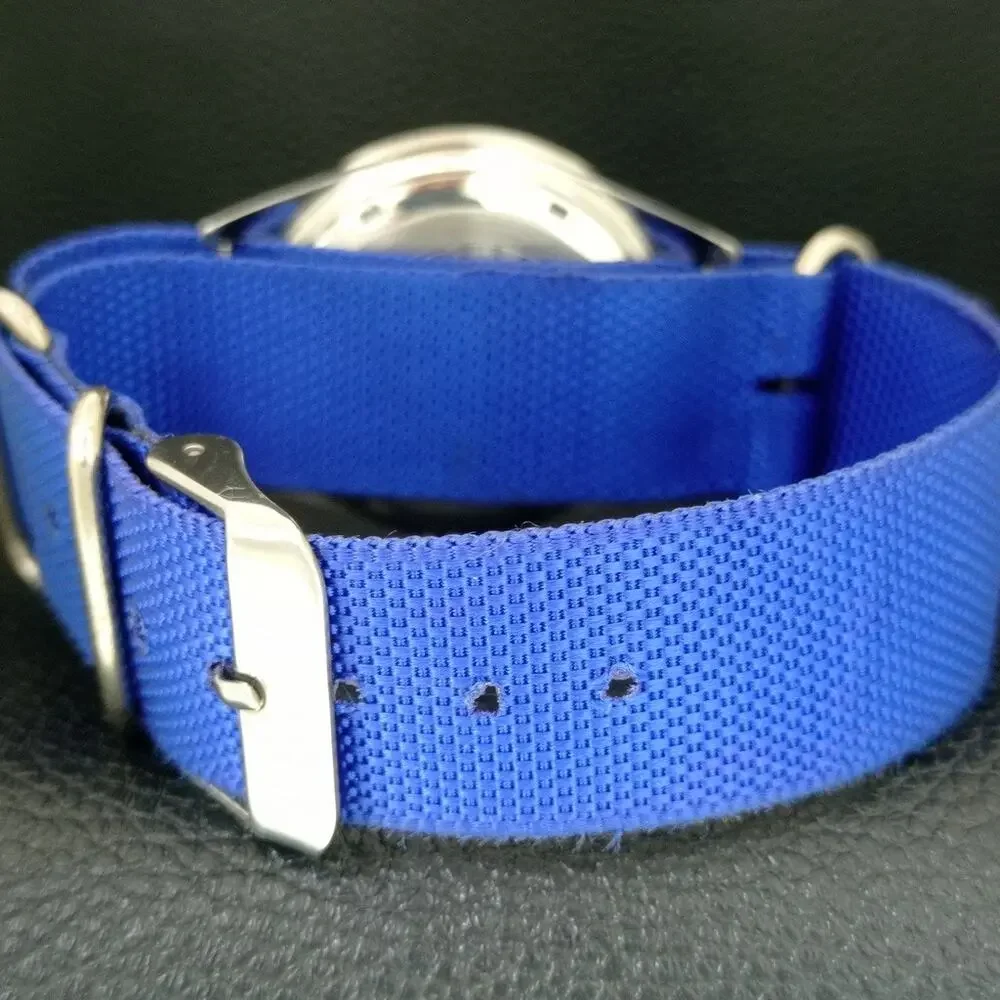 Vintage 1974 Citizen Manual Wound Mens Silver Watch W/Date & Blue accents